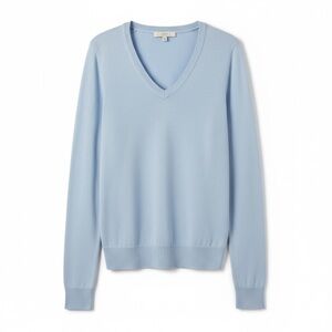 Loft Luxe Knit Shirttail Sweater Size Large Light Blue Scoopneck Rounded Hem